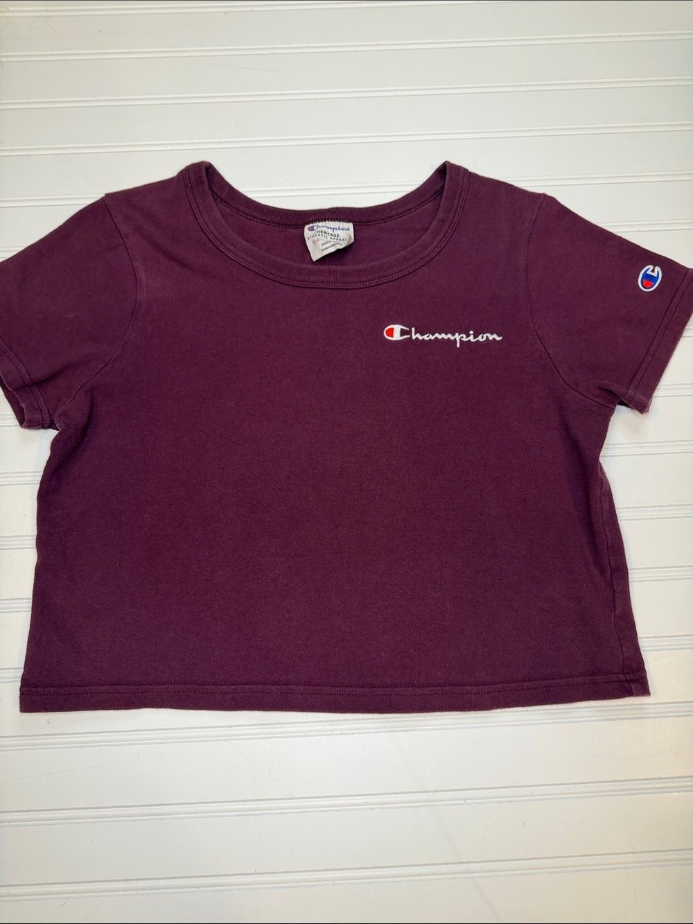 Champion Heritage Athletic Cropped boxy Tee 100%Cotton Size S embroidered logo
